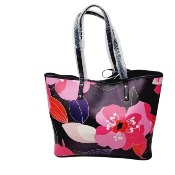 Trina Turk Black and Pink Floral Tote with Pouch - Picture 6 of 7
